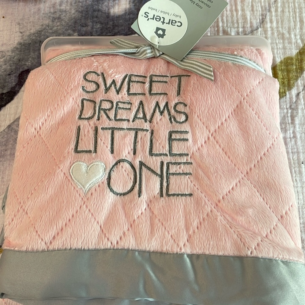 Carter baby blanket, new sweet dreams pink gray